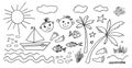 Set of Hand drawn Kids icons. Doodle style. Vector objects from a child`s life. Royalty Free Stock Photo